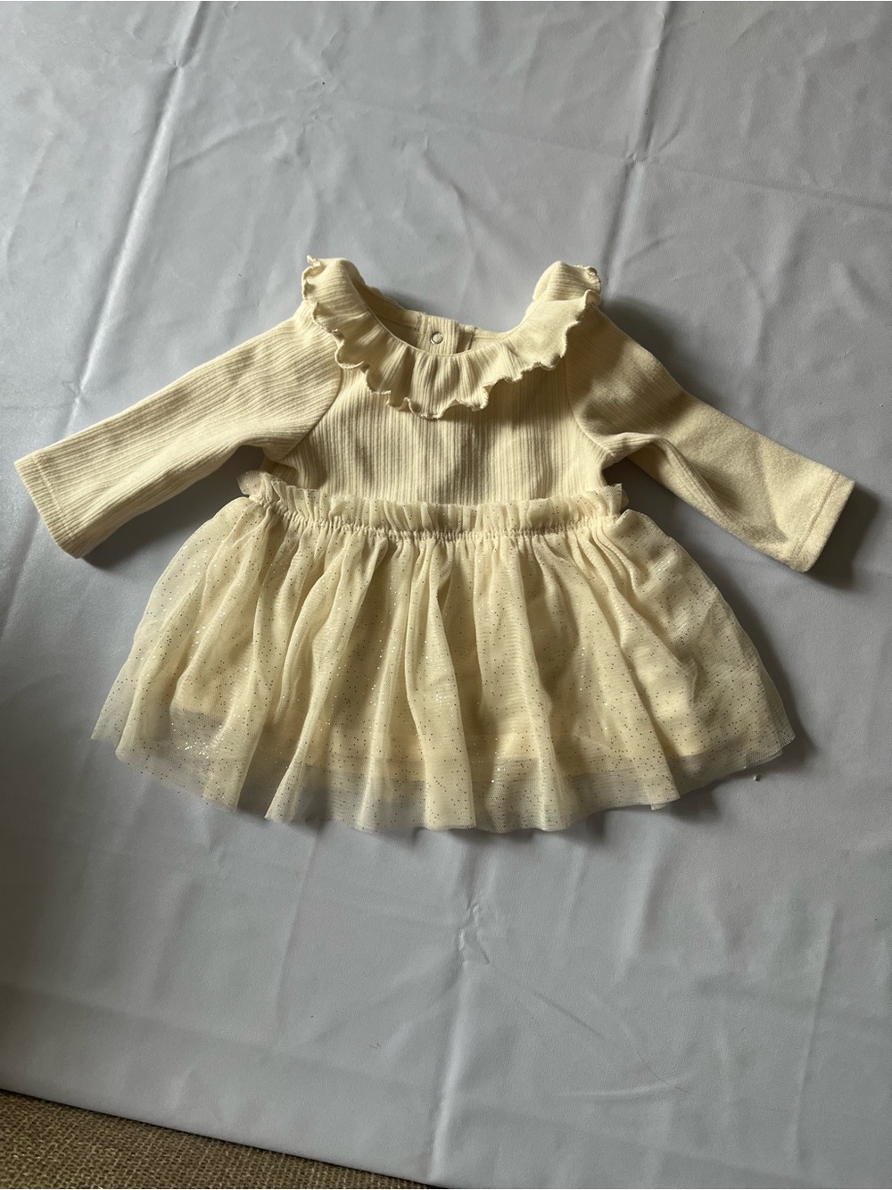 cloud island Cream Ruffle-Neck Tulle Skirt Dress